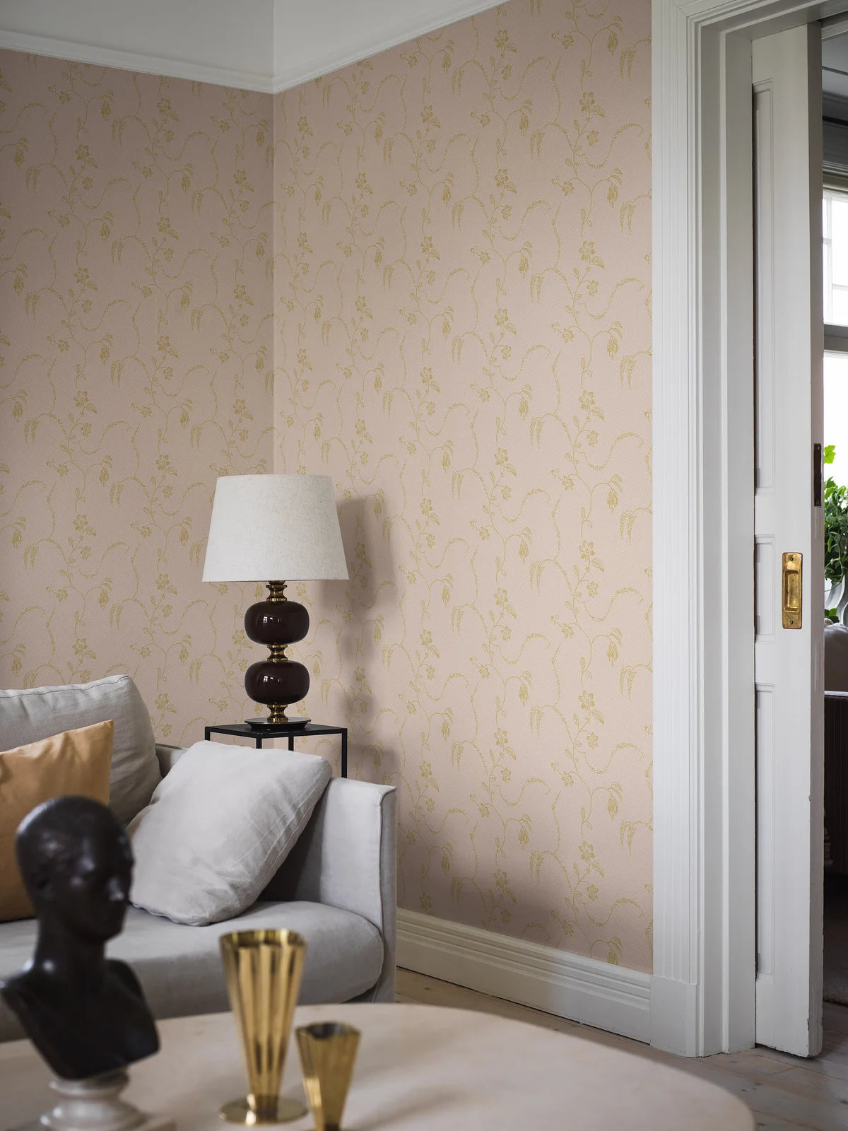 Beige wandtapijt met plantenmotief ELSIE met goud