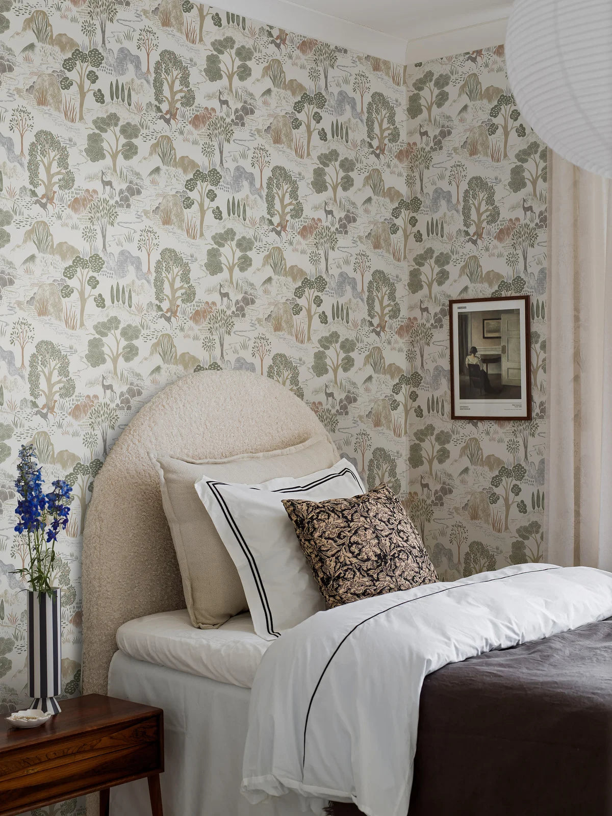 DIANA White and Green Botanical Landscape Wallpaper