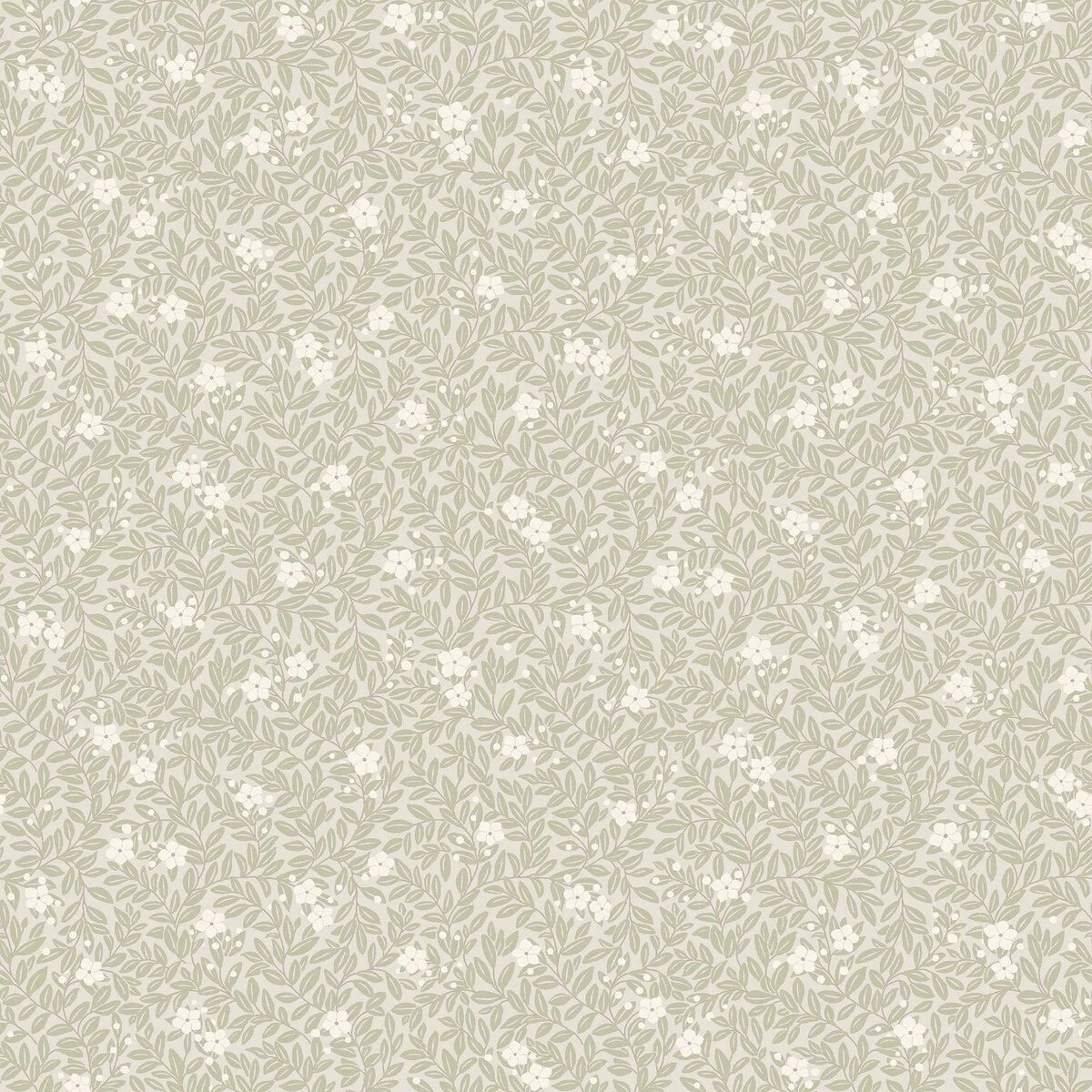 Behang met een plantaardig motief van bloemen en bladeren MYRTEN khaki met wit