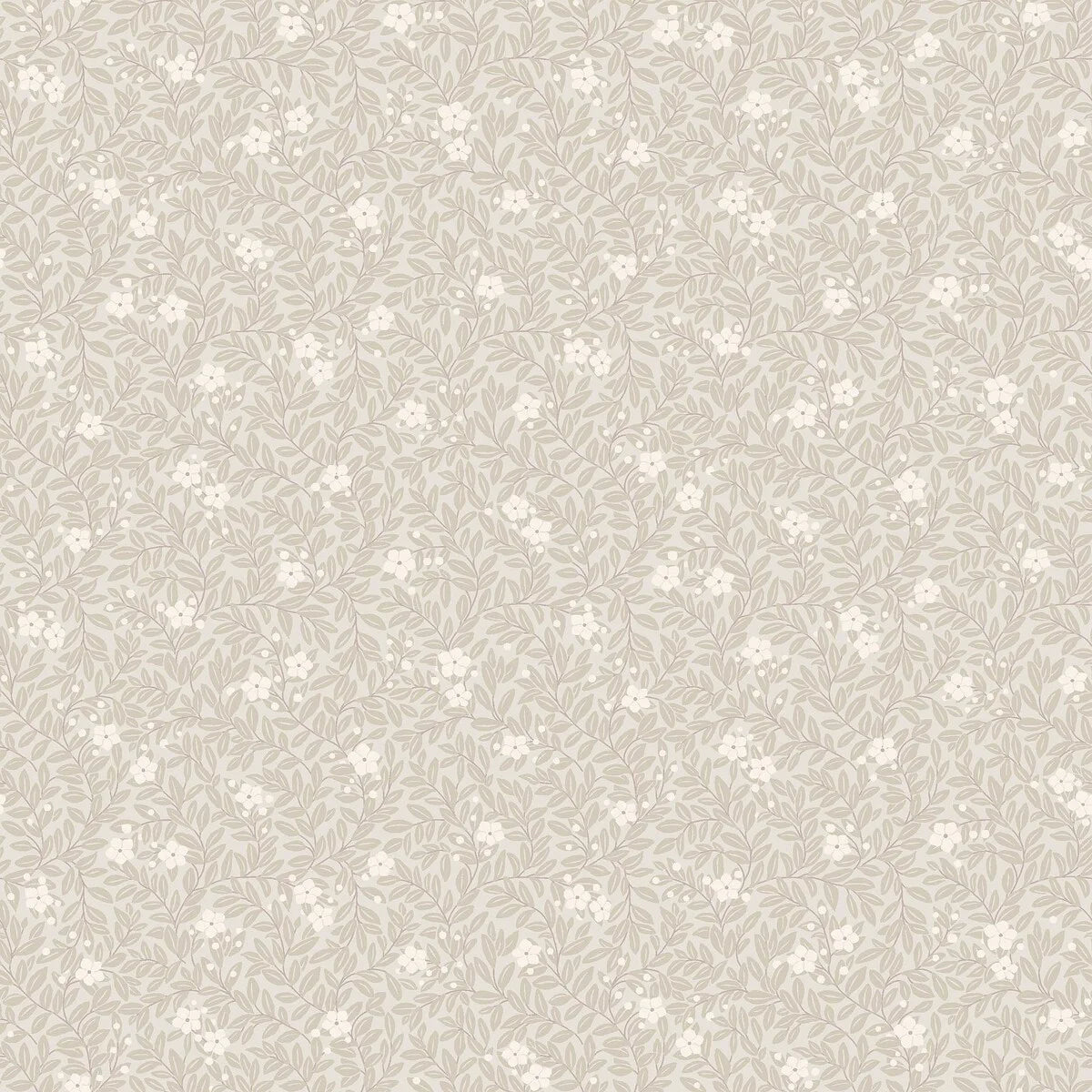 Beige wallpaper with a floral and leaf pattern MYRTEN in white