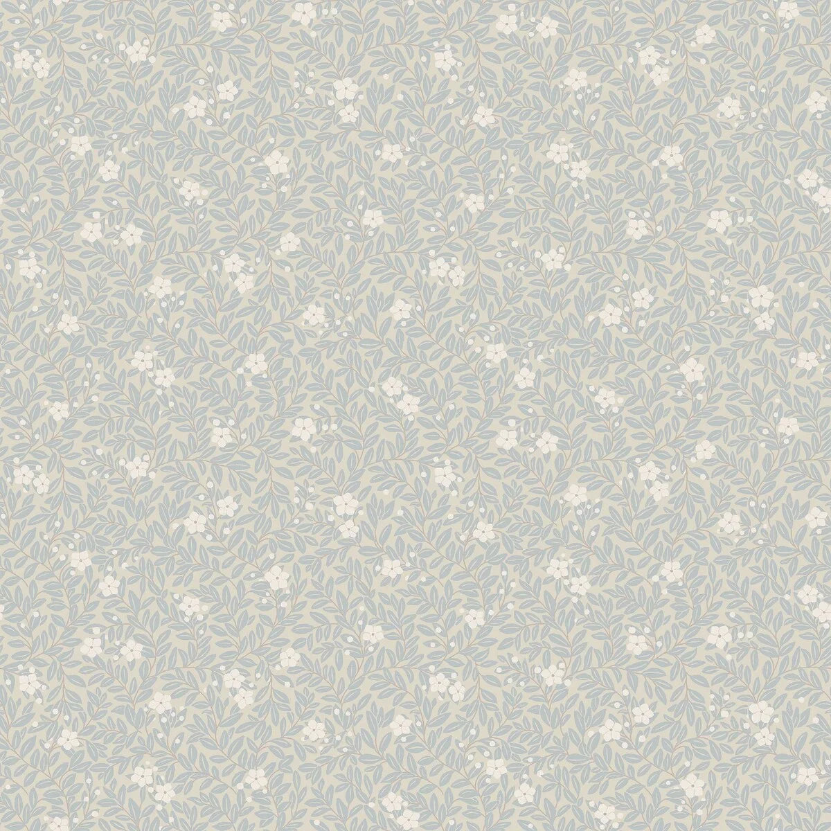 Myrtle Floral Pattern Wallpaper in Muted Blue with White