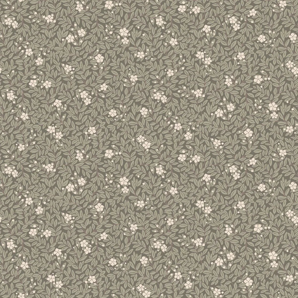 Brown MYRTEN wallpaper with a floral pattern of flowers and leaves in white