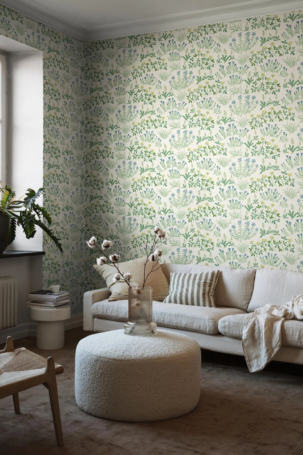 Wandtapijt met plantenmotief bloemen NORAS ANG wit met groen