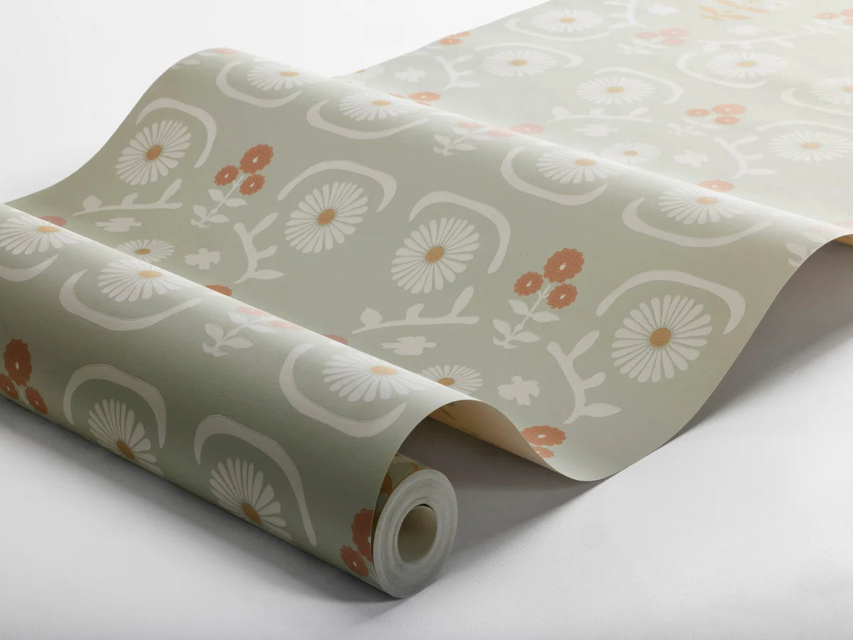 ISOLDE Green Floral Pattern Wallpaper with Cream