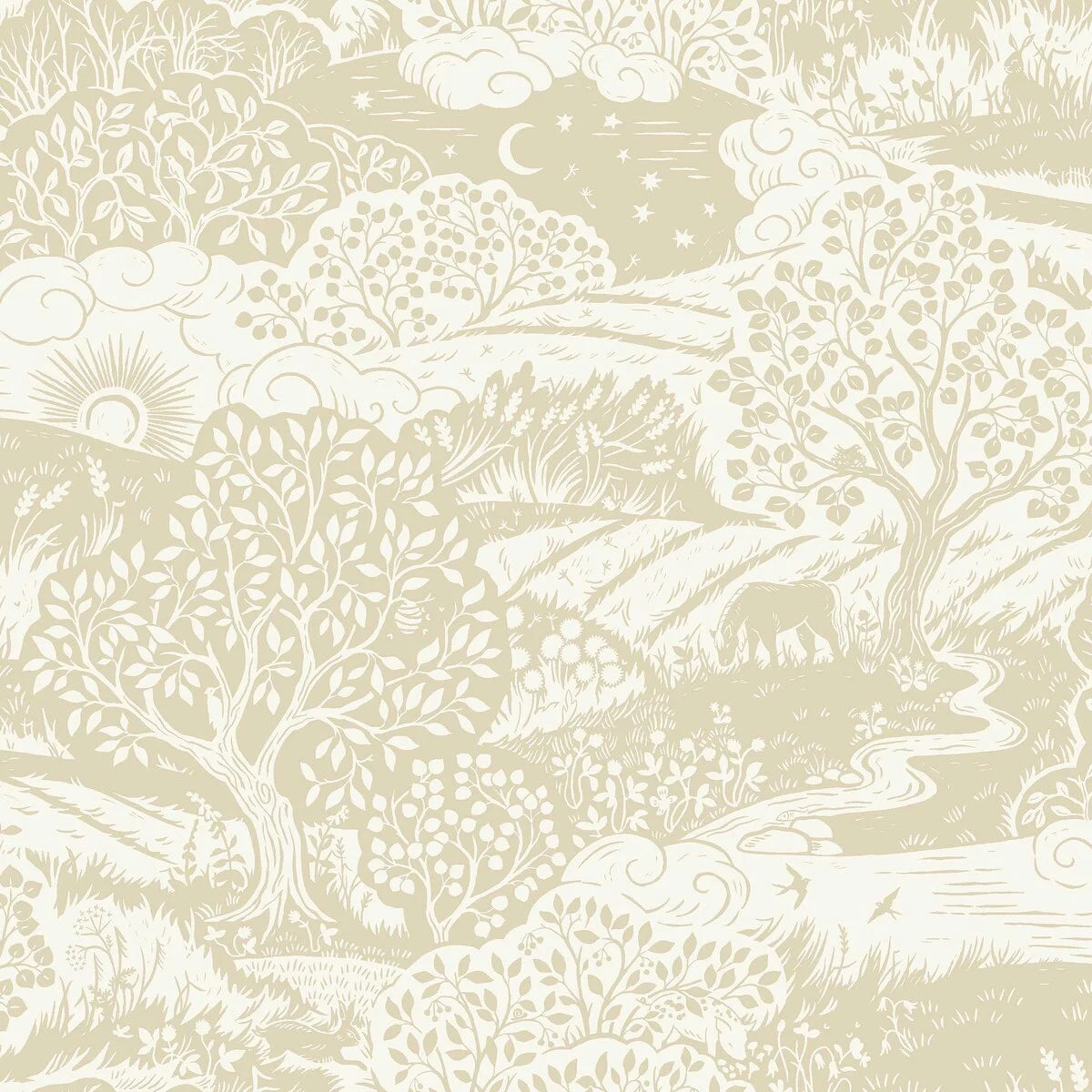 Children's wallpaper with a landscape SOLANGEN beige with white