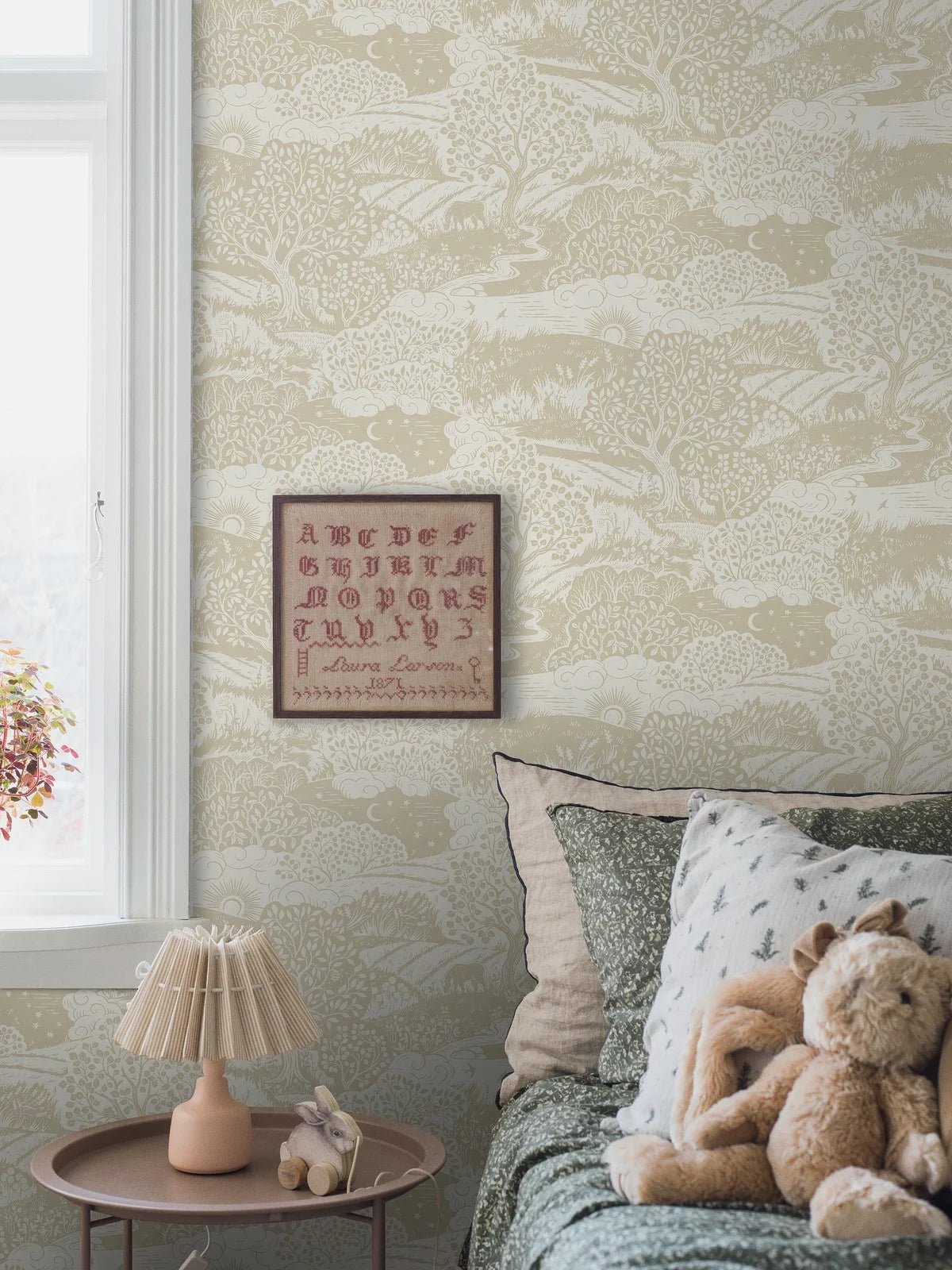 Children's wallpaper with a landscape SOLANGEN beige with white