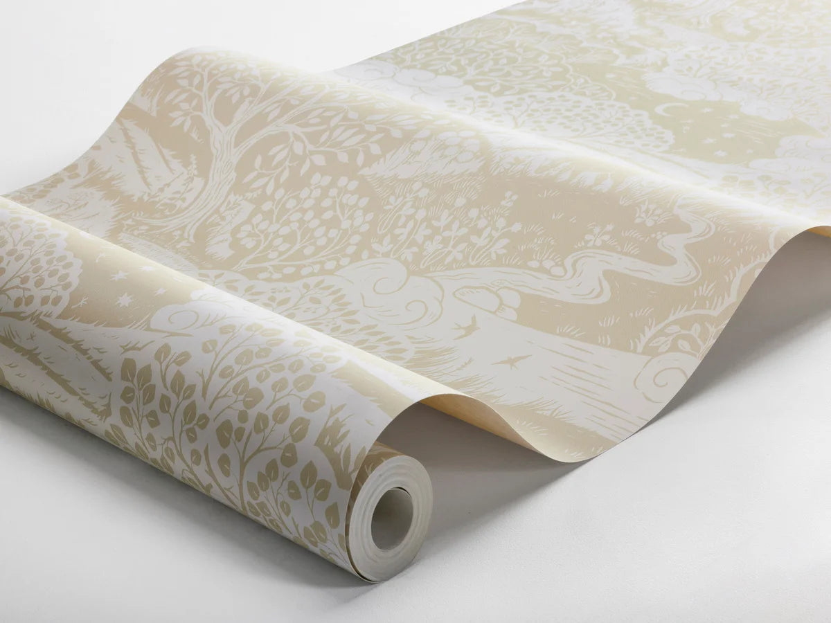 Children's wallpaper with a landscape SOLANGEN beige with white