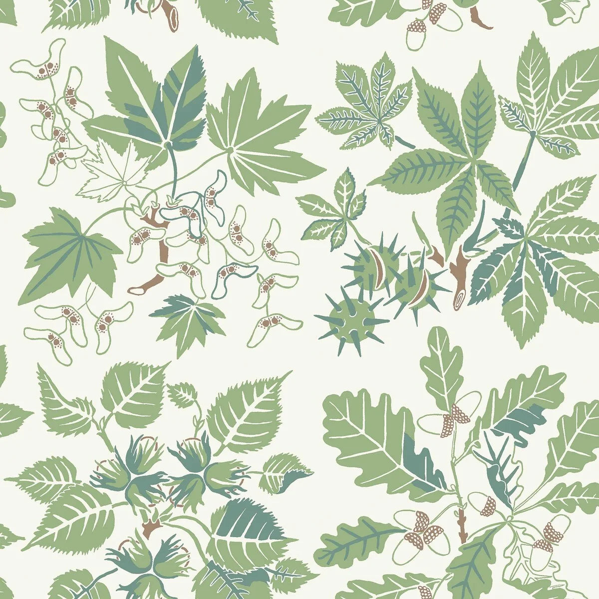 Cream and Green Leaf Patterned Wallpaper ARBORETUM