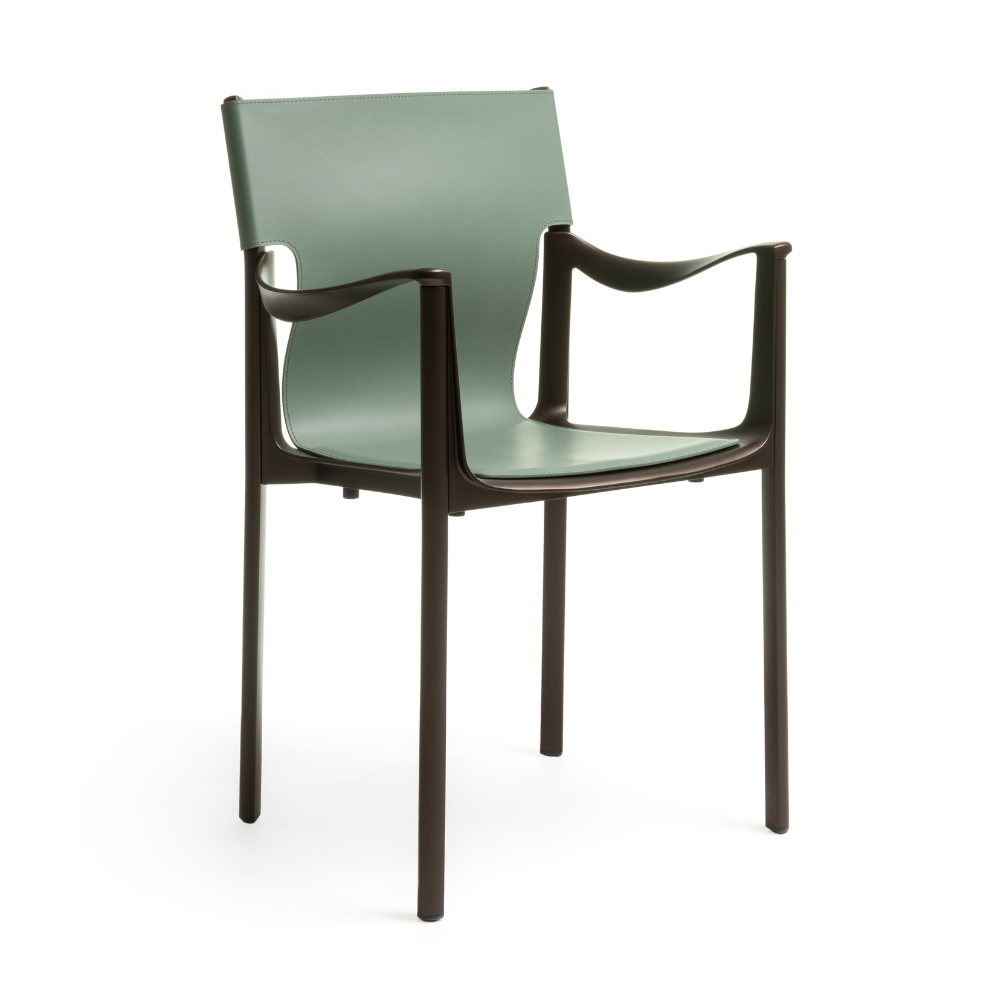 Stoel VENETIË groene leer met donkerbruine basis