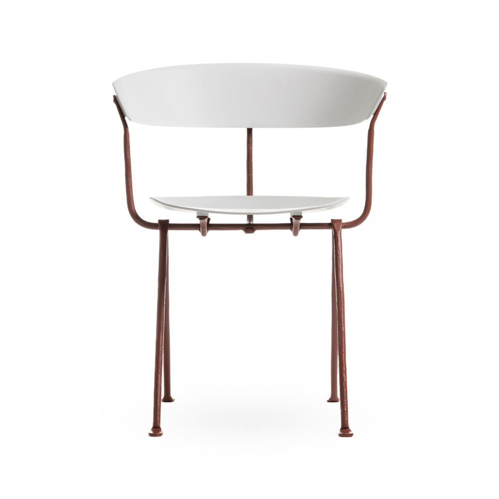 OFFICINA Stuhl braune Basis mit weißer Sitzfläche