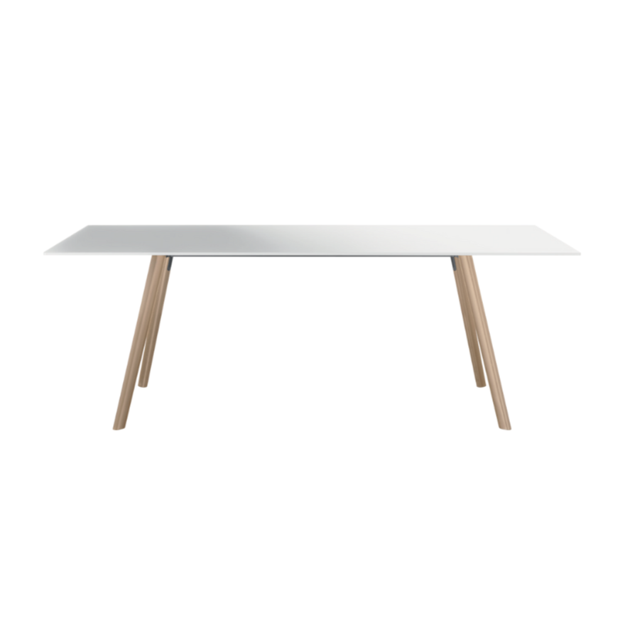 Tafel PILO met witte blad en essen basis