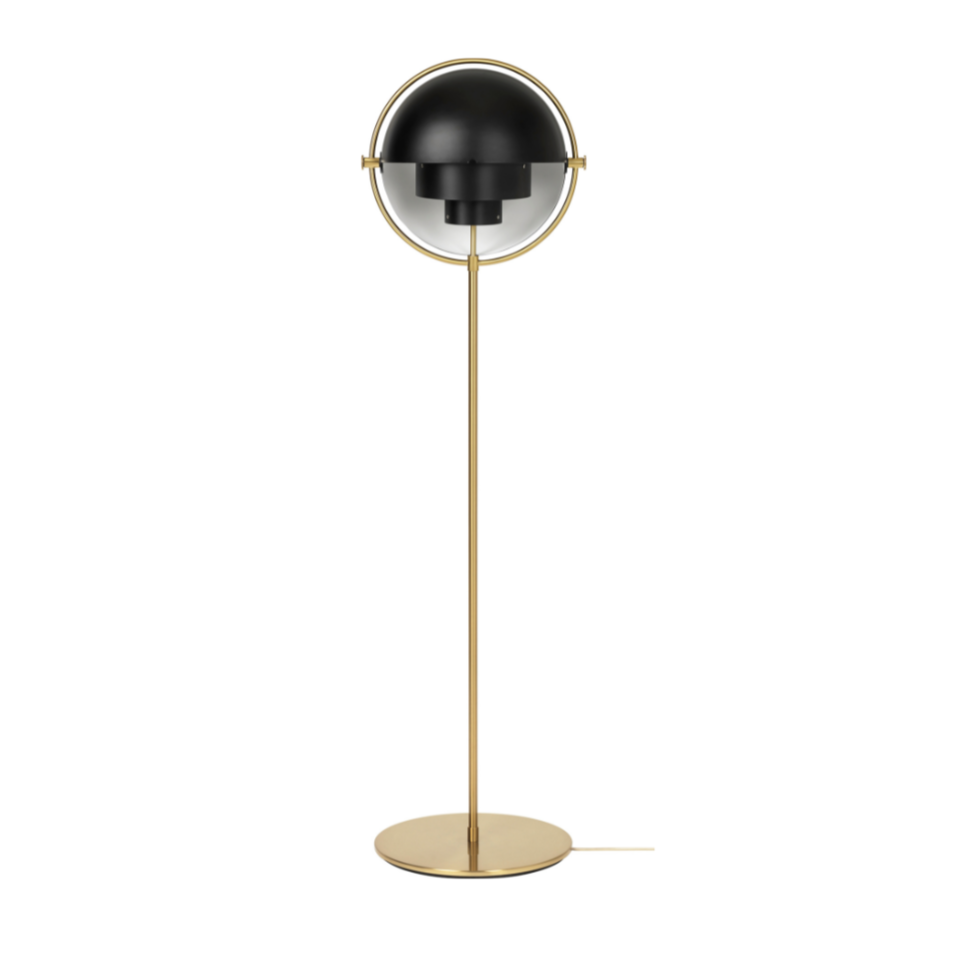 MULTI-LITE floor lamp in black with a brass base