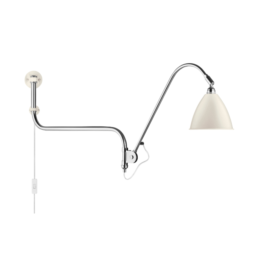 Wandlamp met verstelbare arm BESTLITE BL10 chroom met porseleinen kap
