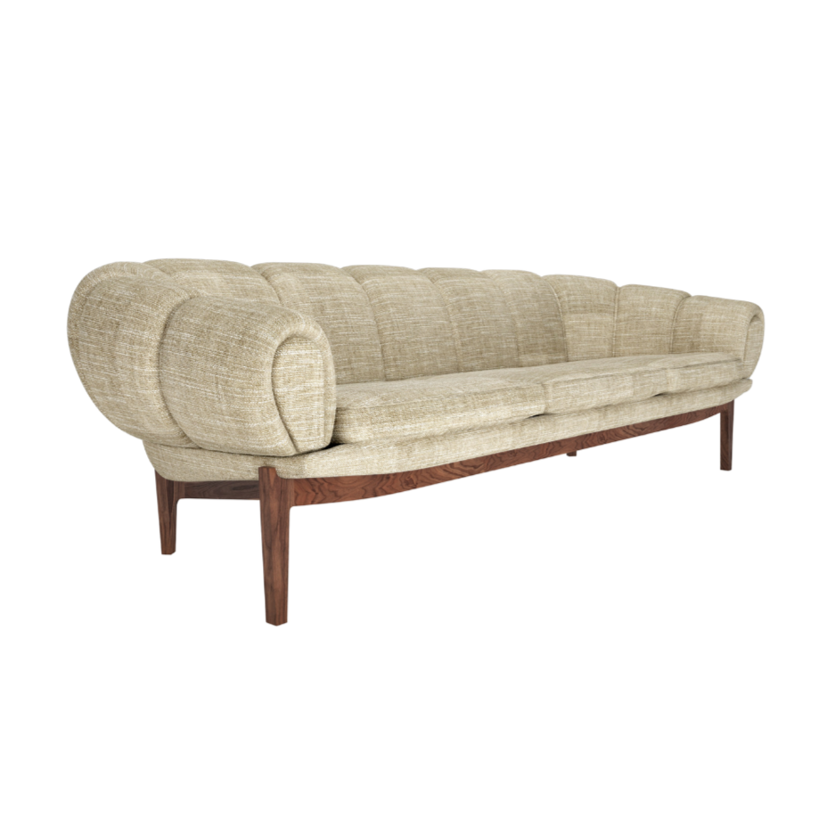3-seater CROISSANT sofa upholstered with a walnut base