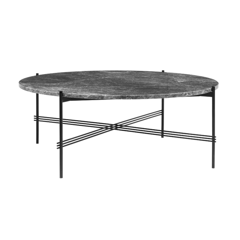 Round coffee table TS gray marble with black base