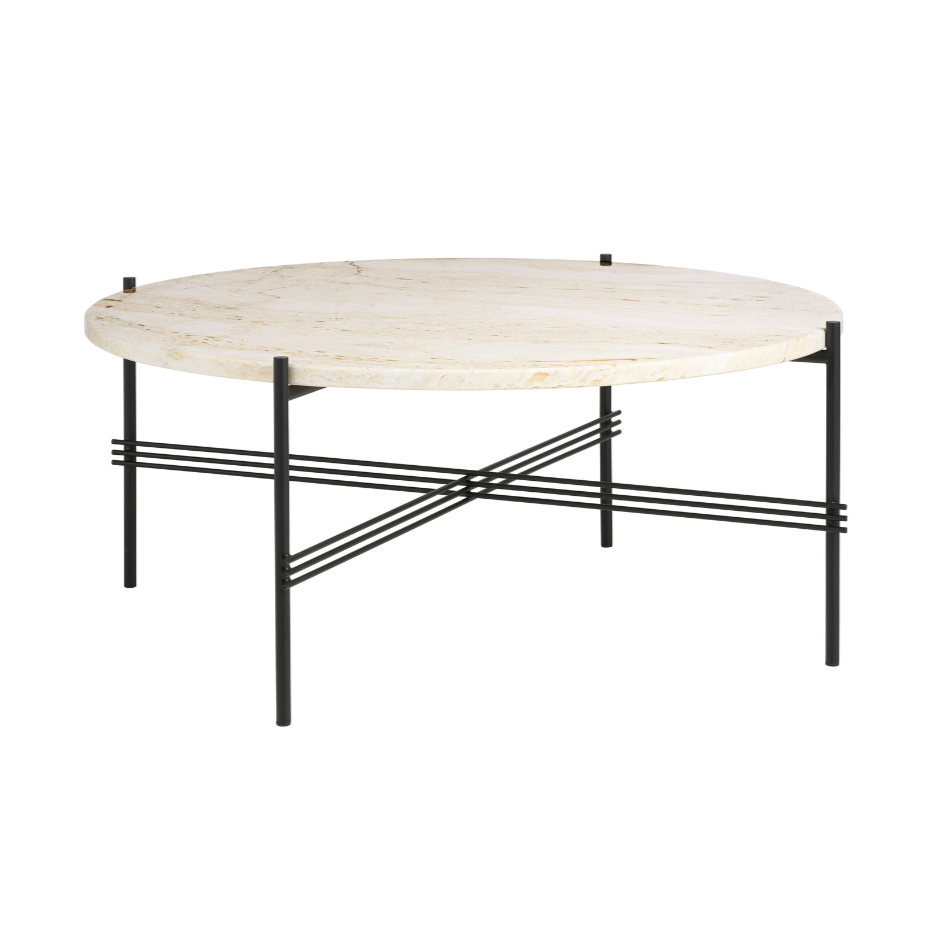 Ronde koffietafel TS crème travertijn met zwarte basis