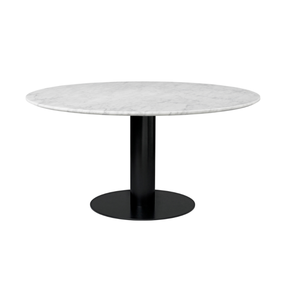 Ronde tafel 2.0 witte marmer met zwarte basis