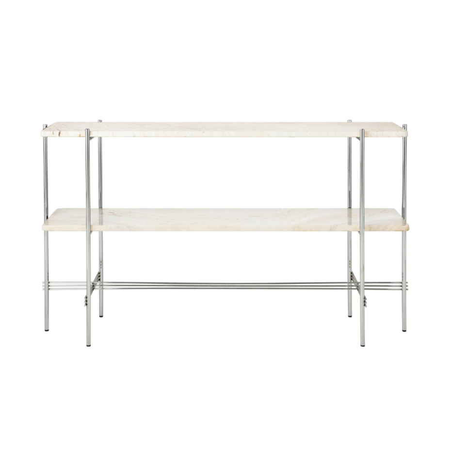 TS console cream travertine with chrome base