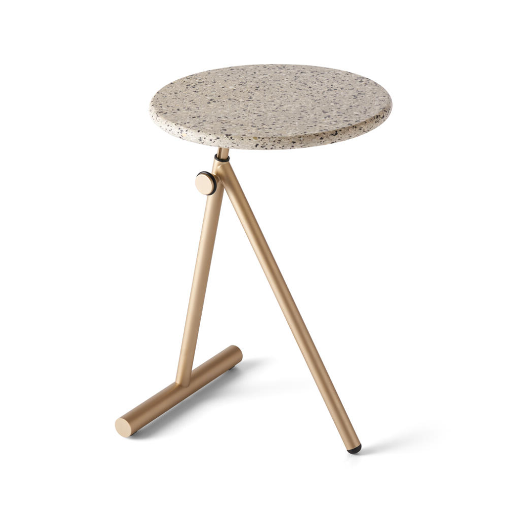 KOJI side table with a fiberglass top and a gold base