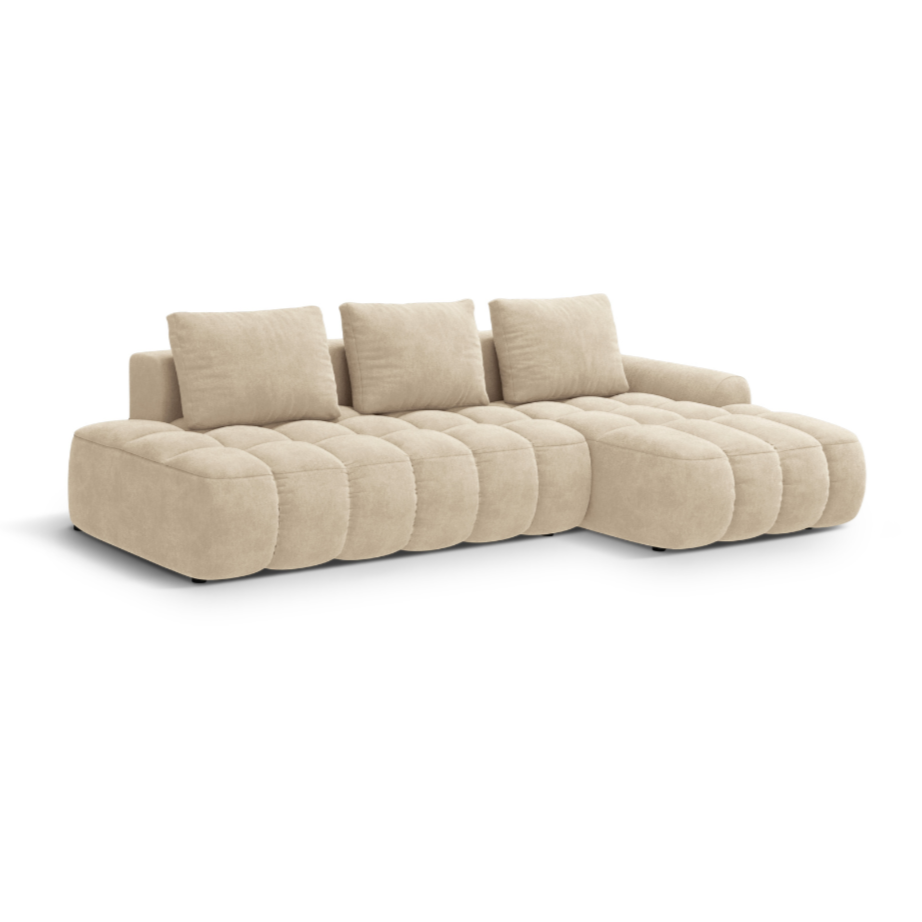 Right-facing velvet corner sofa bed for 3 people LINZ light beige