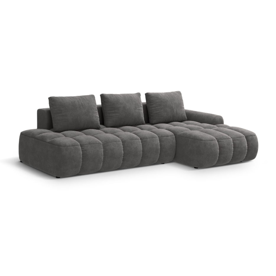 Right-facing velvet corner sofa bed for 3 people LINZ dark gray