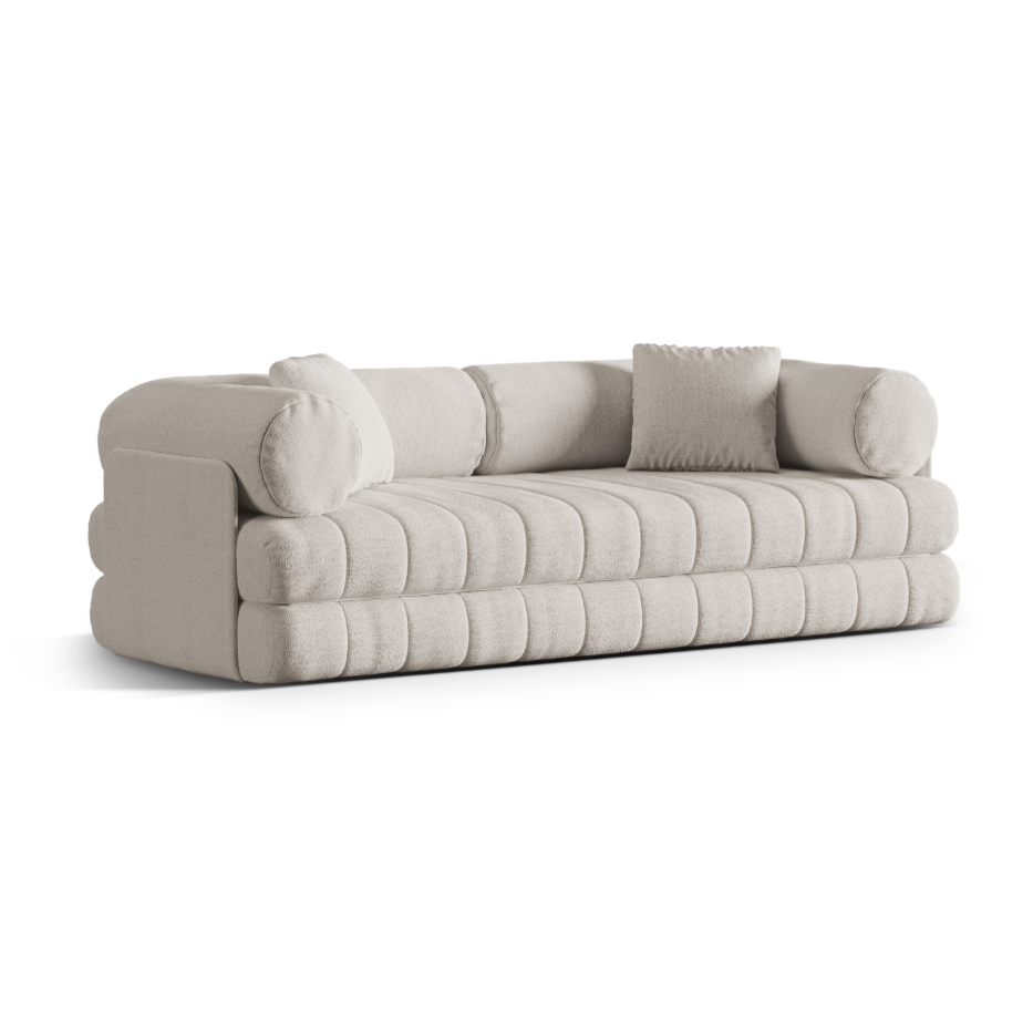 Sofa 3-Sitzer mit Schlaffunktion KEMI cremefarbener Bouclé