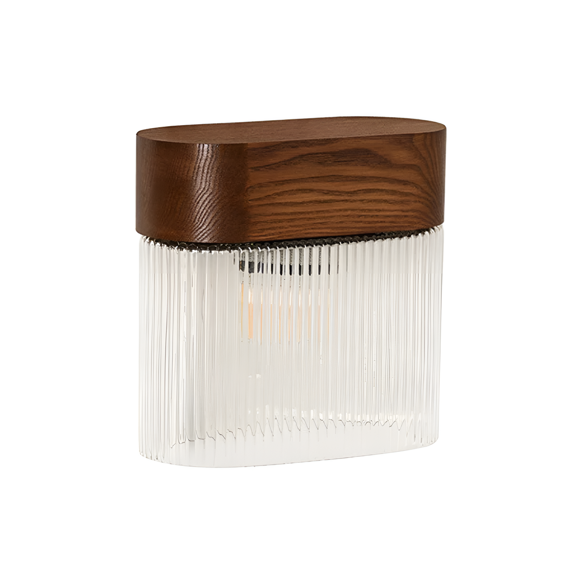 FLUMINA Wandleuchte, geriffeltes Glas und Eschenholz