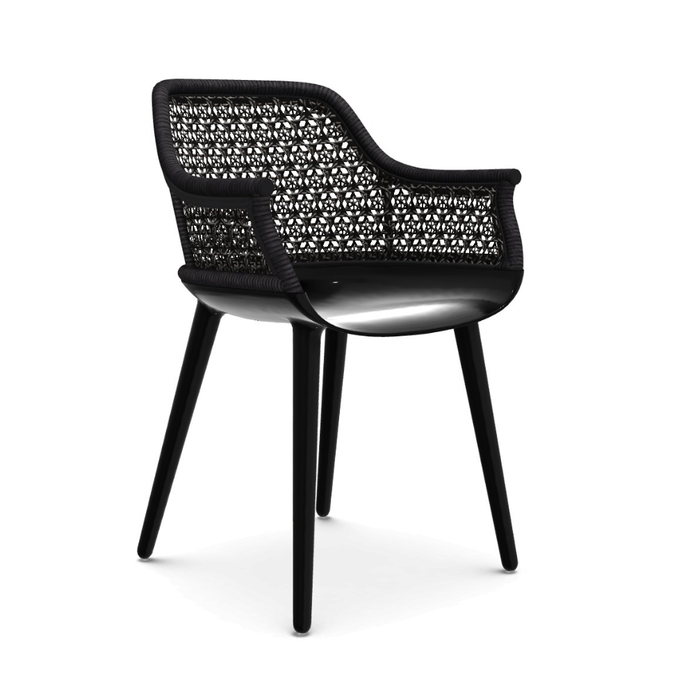 CYBORG ELEGANT chair in black with a wicker backrest
