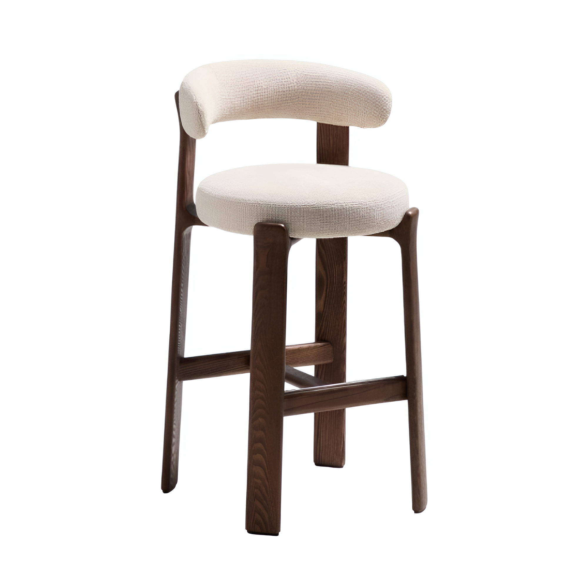 Hocker GRANITE beige chenille met een donkere essen basis