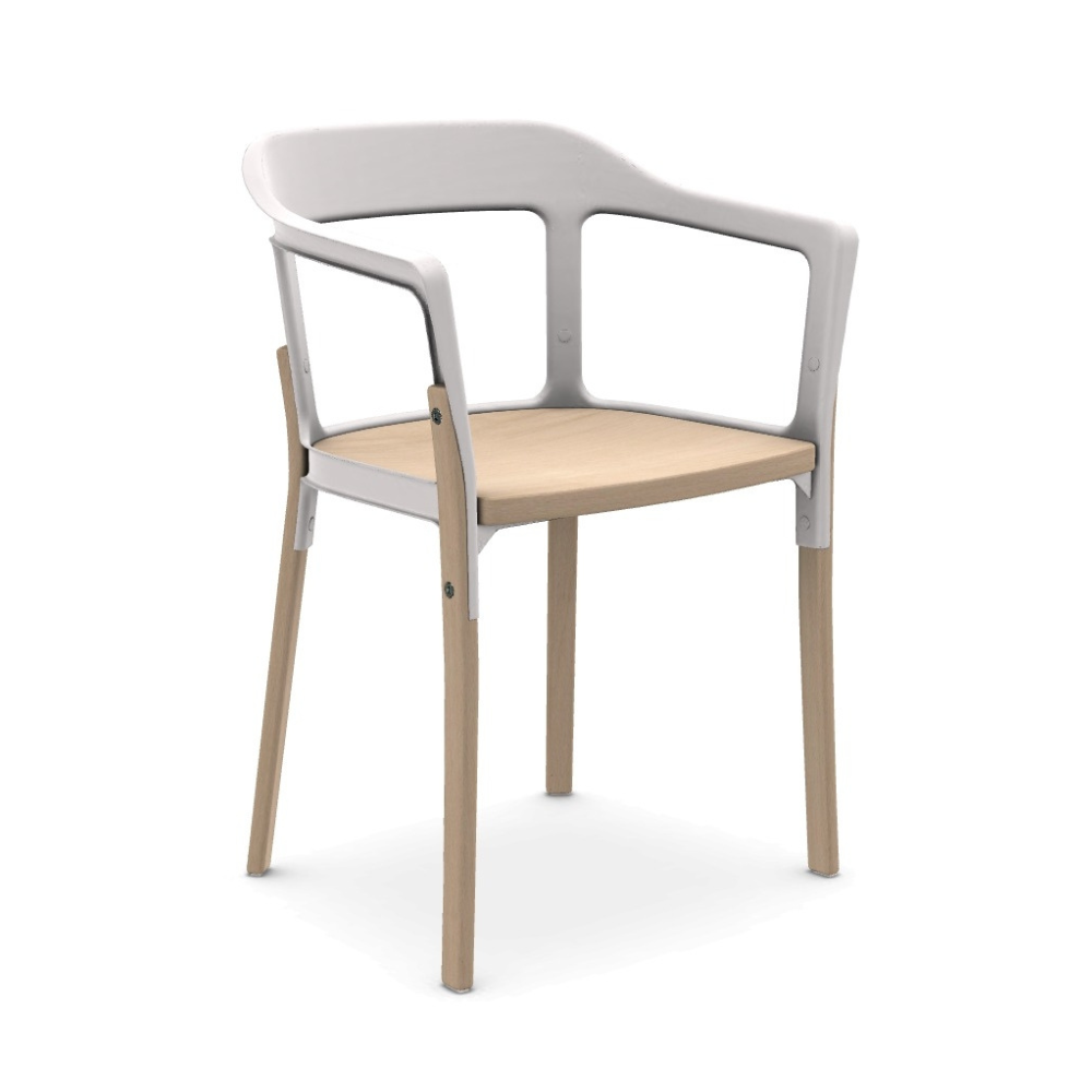 STEELWOOD Stuhl Buchenholz mit weißer Rückenlehne