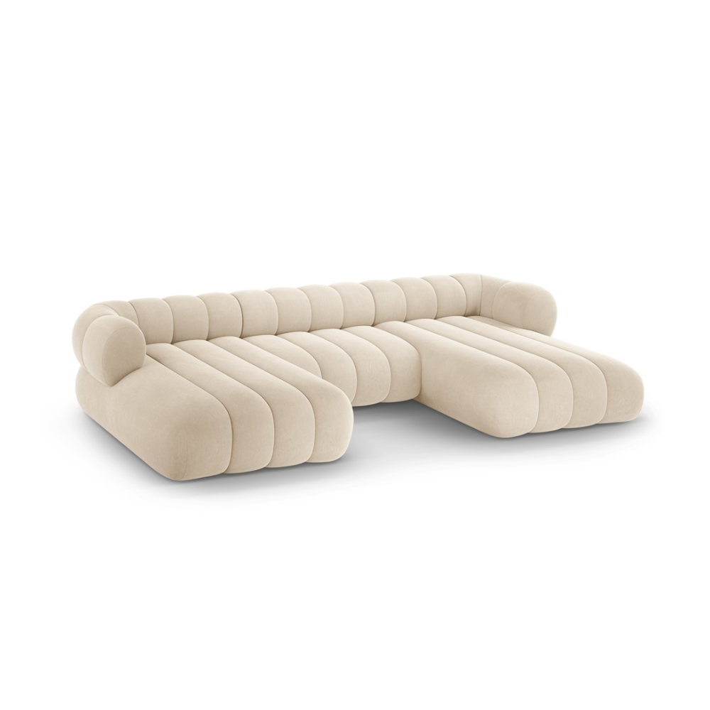 KOGE beige velvet panoramic sofa for 6 people