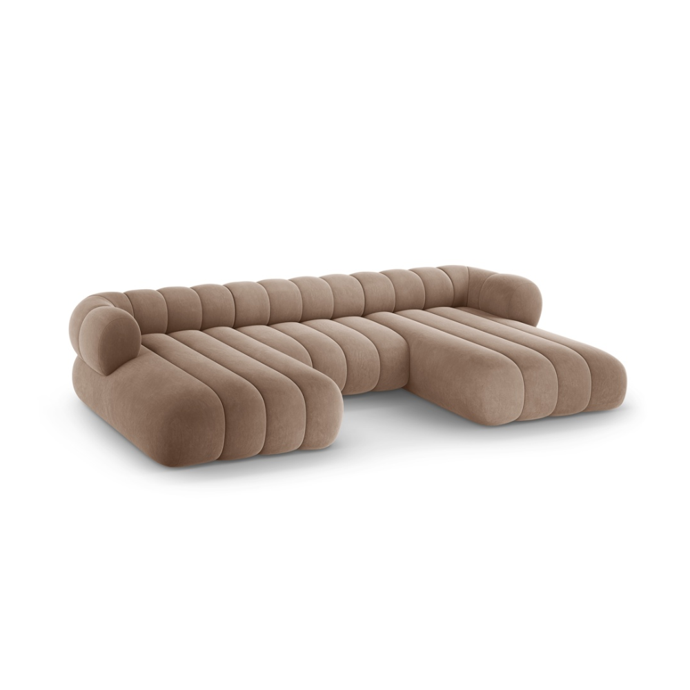 Sofa panoramisch samtig 6-sitzig KOGE dunkelbeige