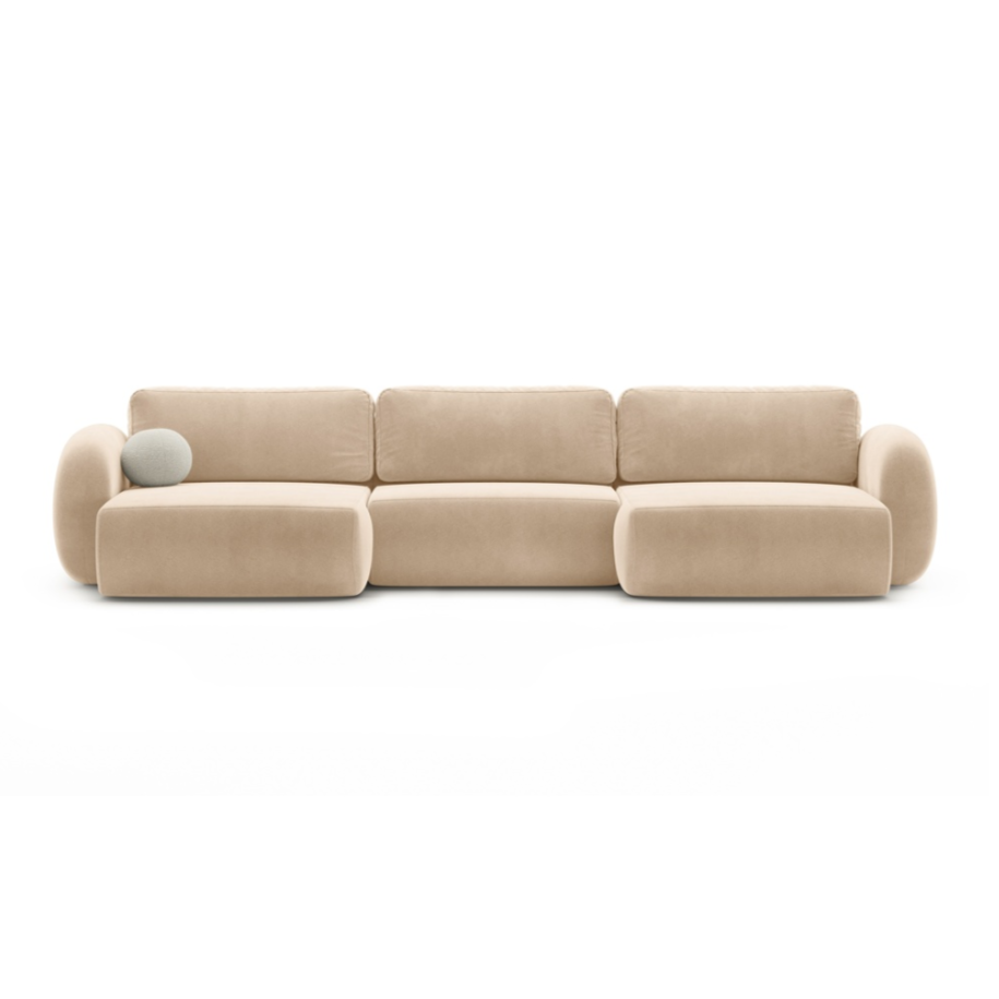 Panoramic Velvet Sofa with Sleeping Function for 5 People TONALE Beige