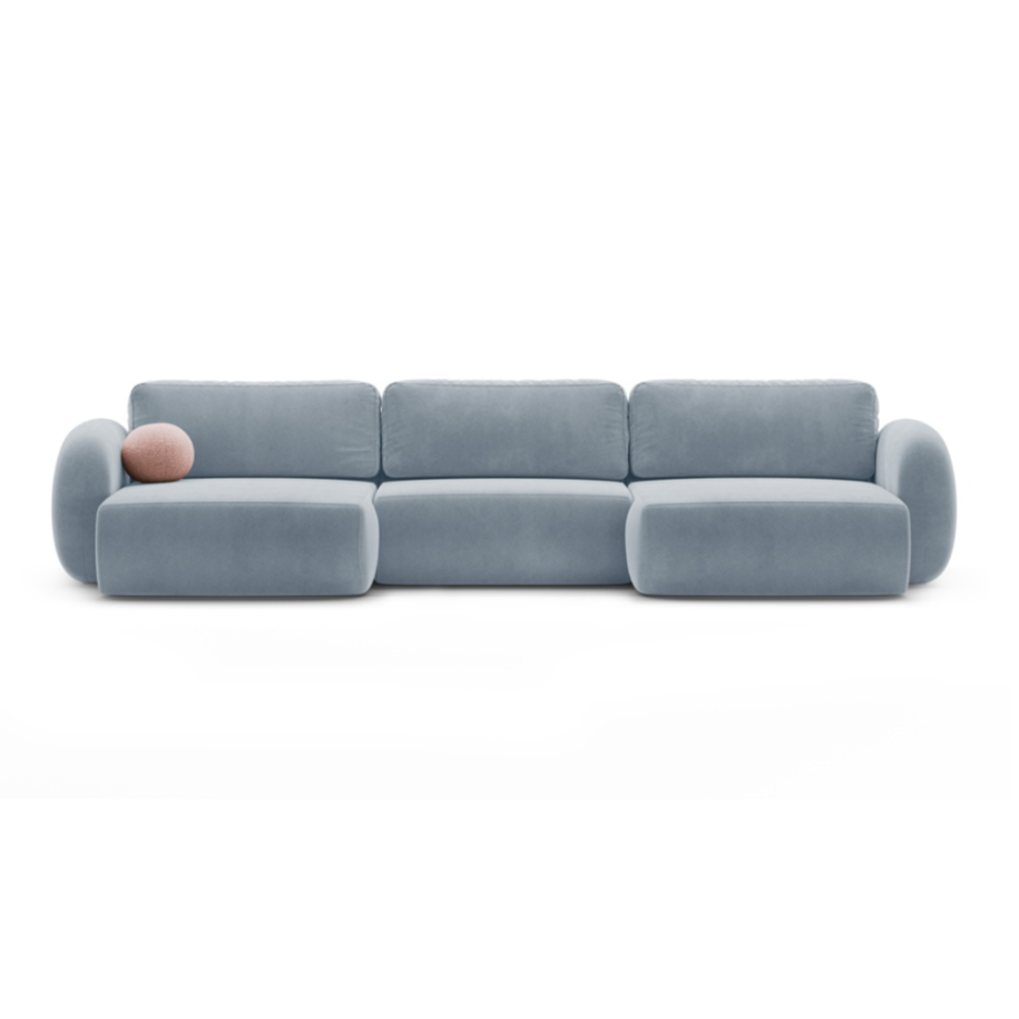 Panoramisch fluwelen sofa met slaapfunctie voor 5 personen TONALE lichtblauw