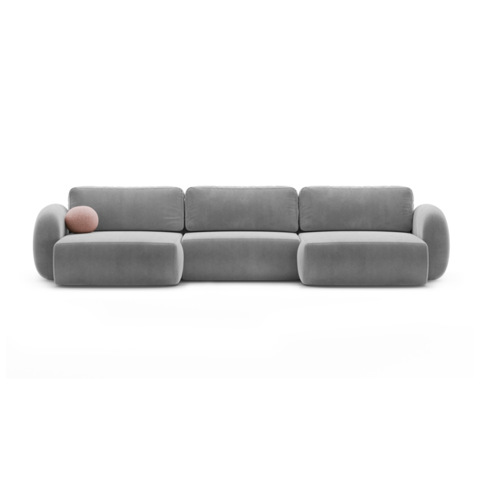 Panoramic velvet sofa with sleeping function for 5 people TONALE dark gray