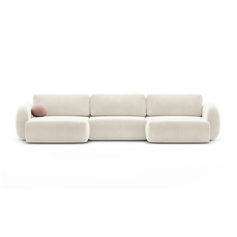 Sofa panoramisch samtig mit Schlaf-Funktion für 5 Personen TONALE cremefarben