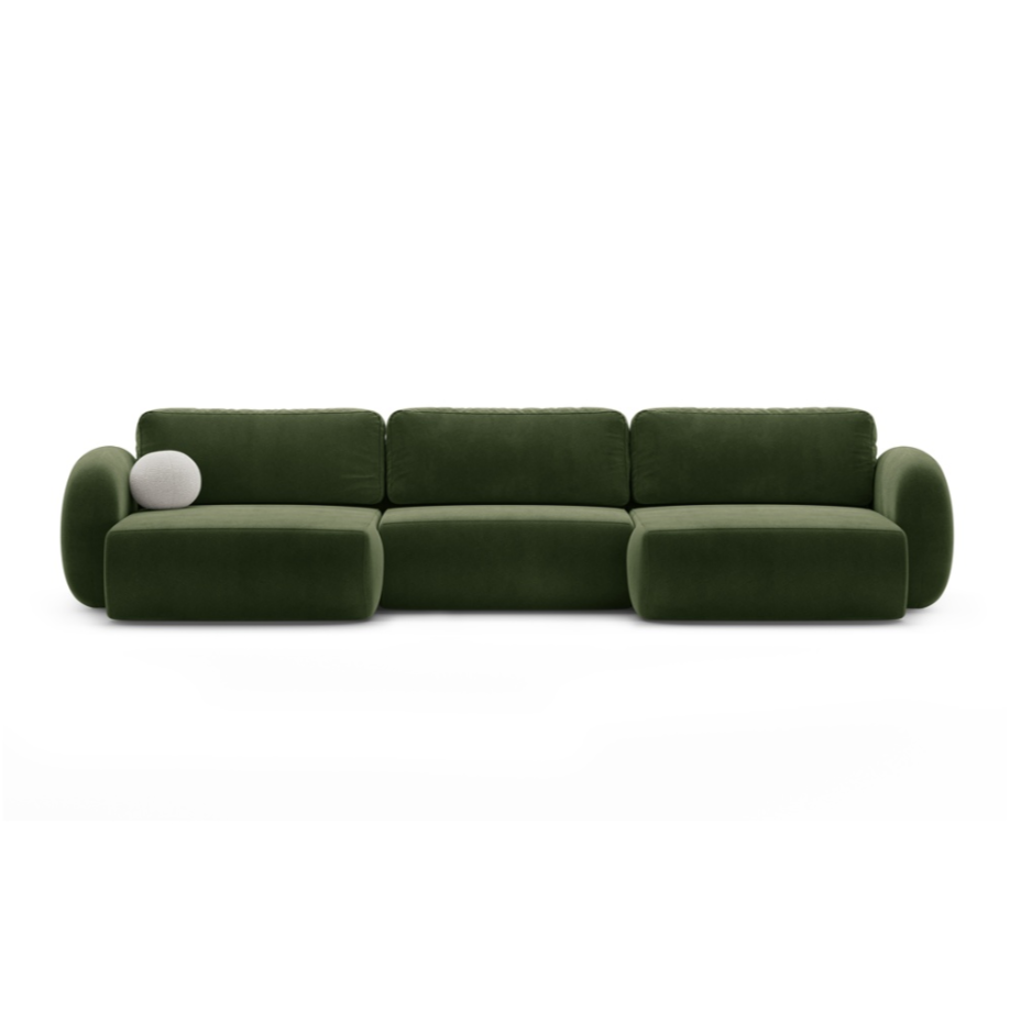 Panoramic Velvet Sofa with Sleeping Function for 5 People TONALE Military Green