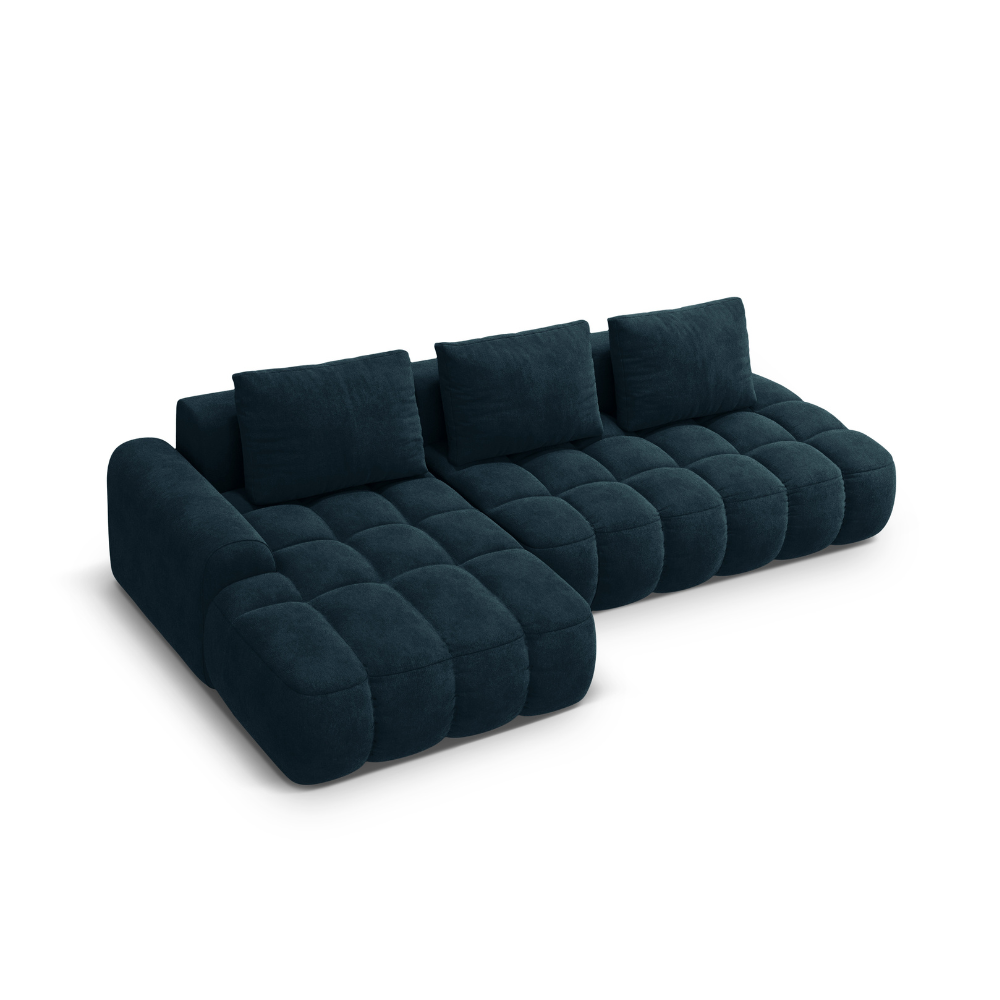 Samt-Ecksofa links mit Schlaffunktion 3-sitzig LINZ petrol