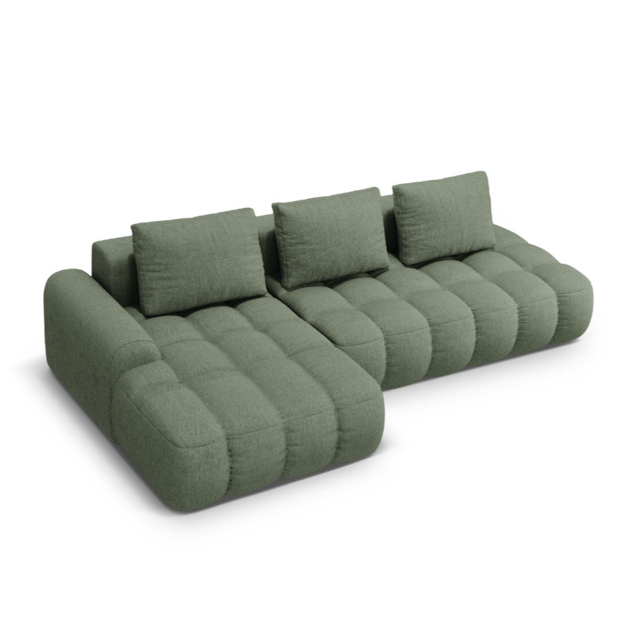 Links hoekbank met slaapfunctie voor 3 personen LINZ olijfgroen