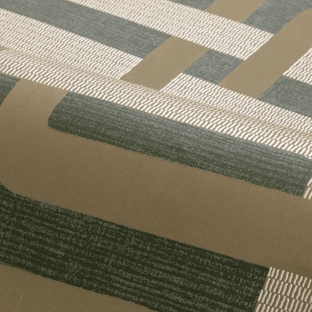 Structural wallpaper with geometric pattern MATJARA - KAKI/DORÉ dark green