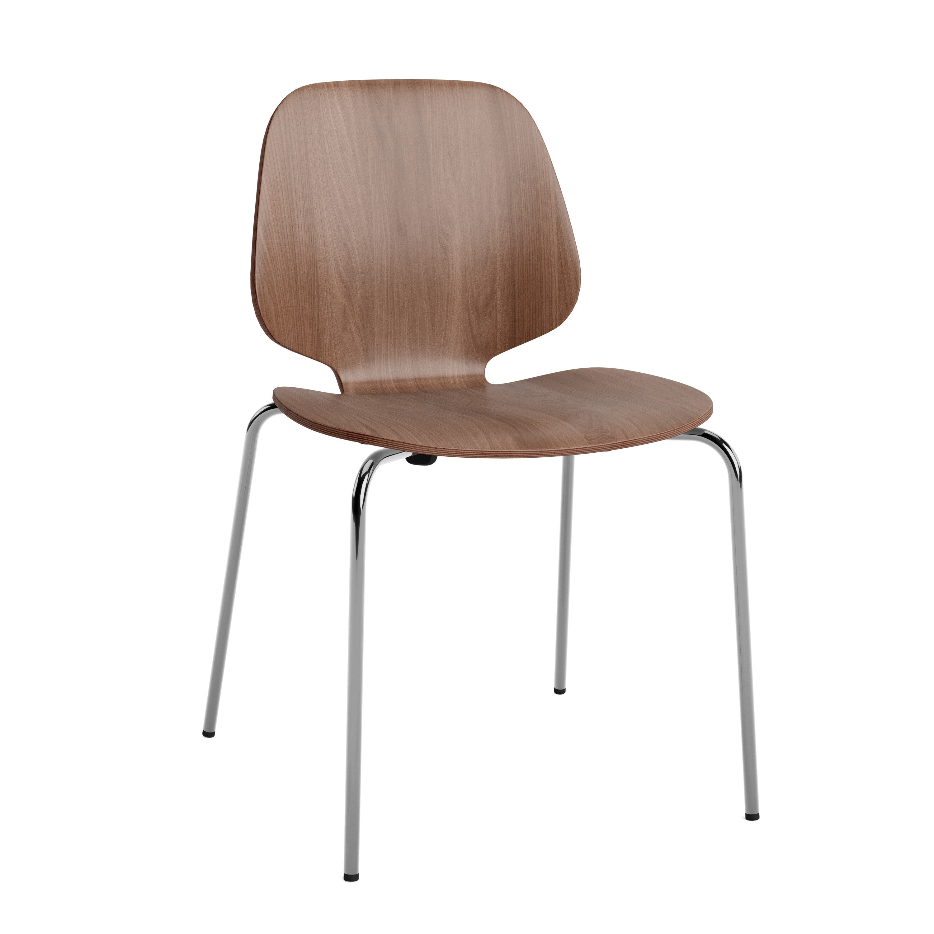 Stoel MY van notenhoutfineer met verchroomde basis