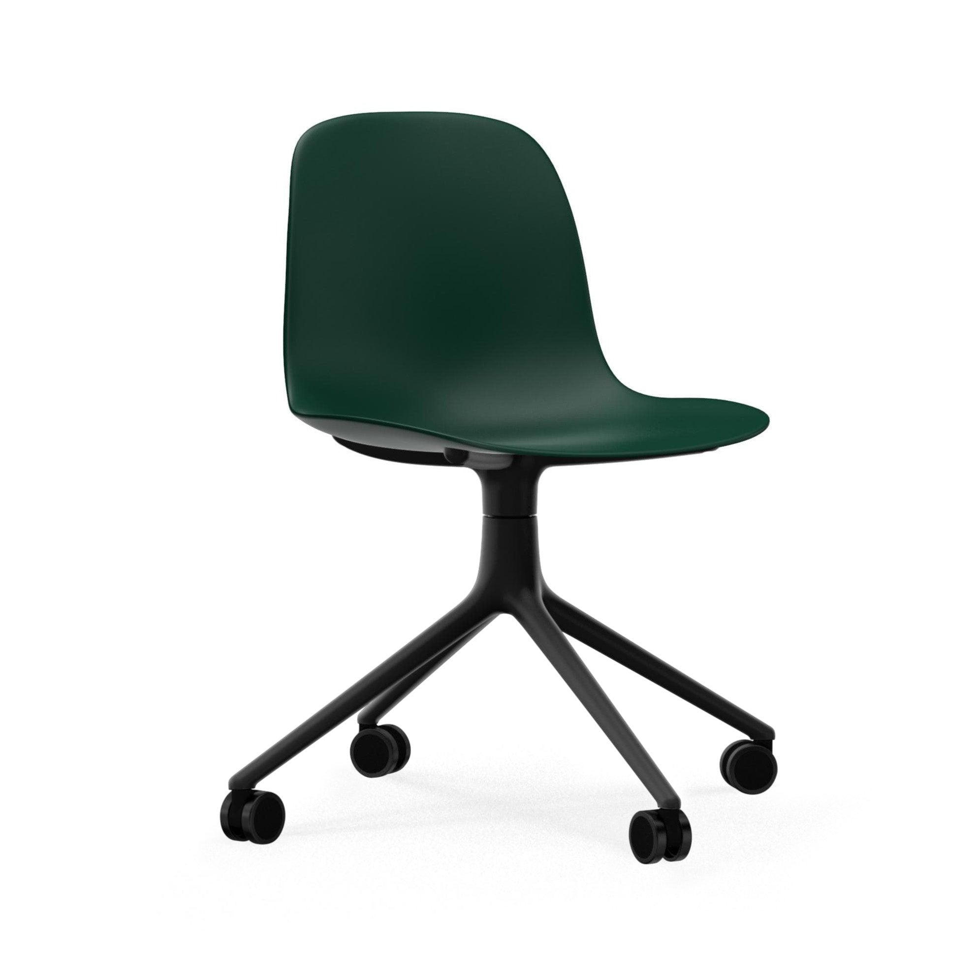 Krzesło biurowe FORM 4W zielony z czarną podstawą na kółkach – Normann Copenhagen