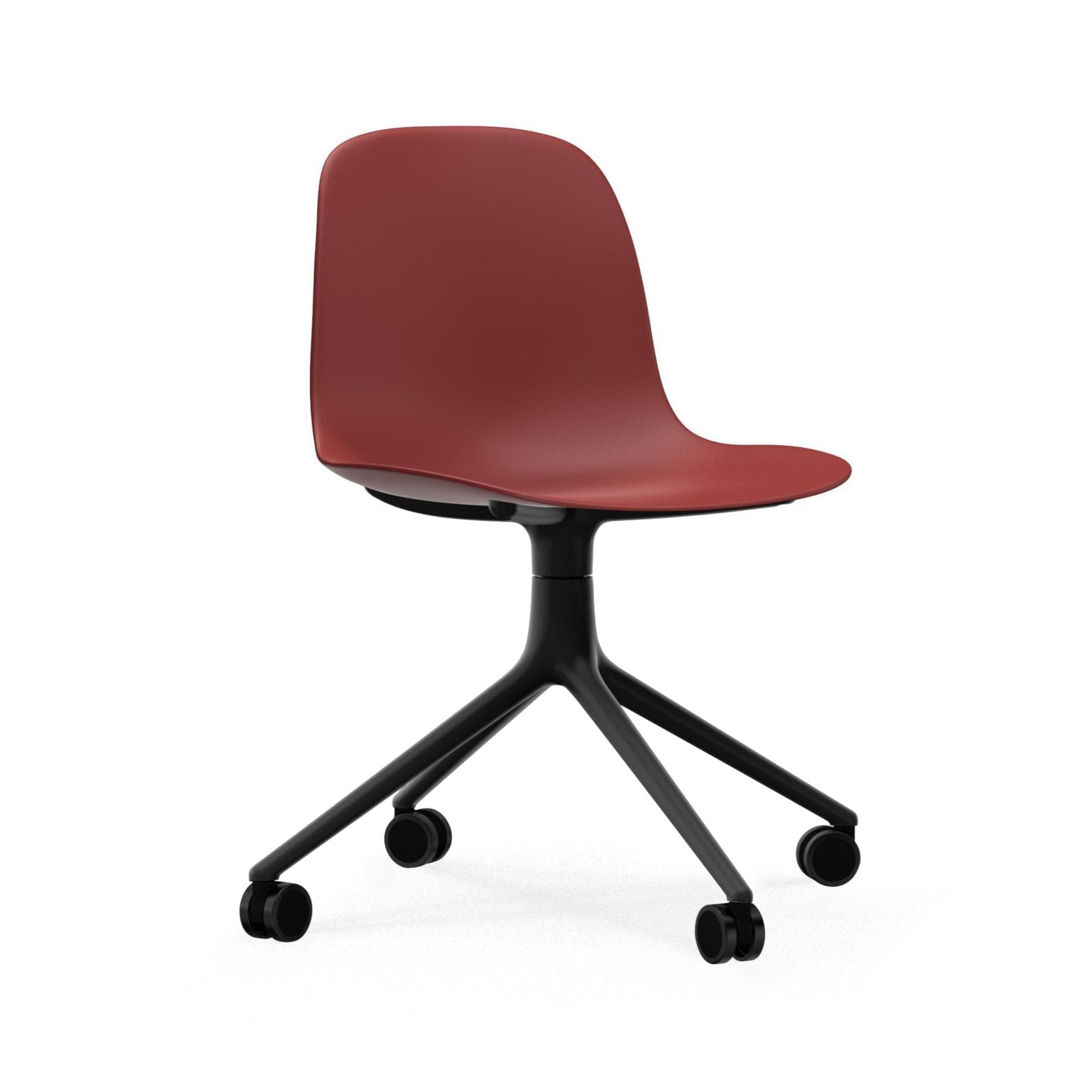 4W burgundy office chair with a black base on wheels