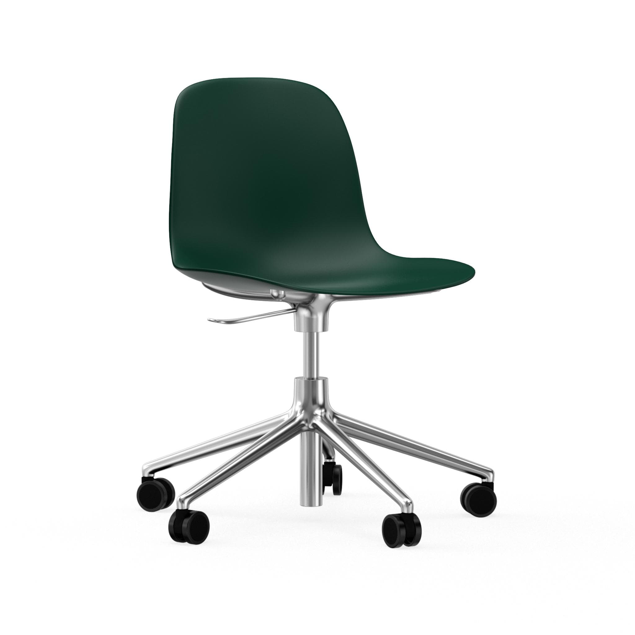 Krzesło biurowe z regulacją FORM 5W zielony z aluminiową podstawą na kółkach – Normann Copenhagen