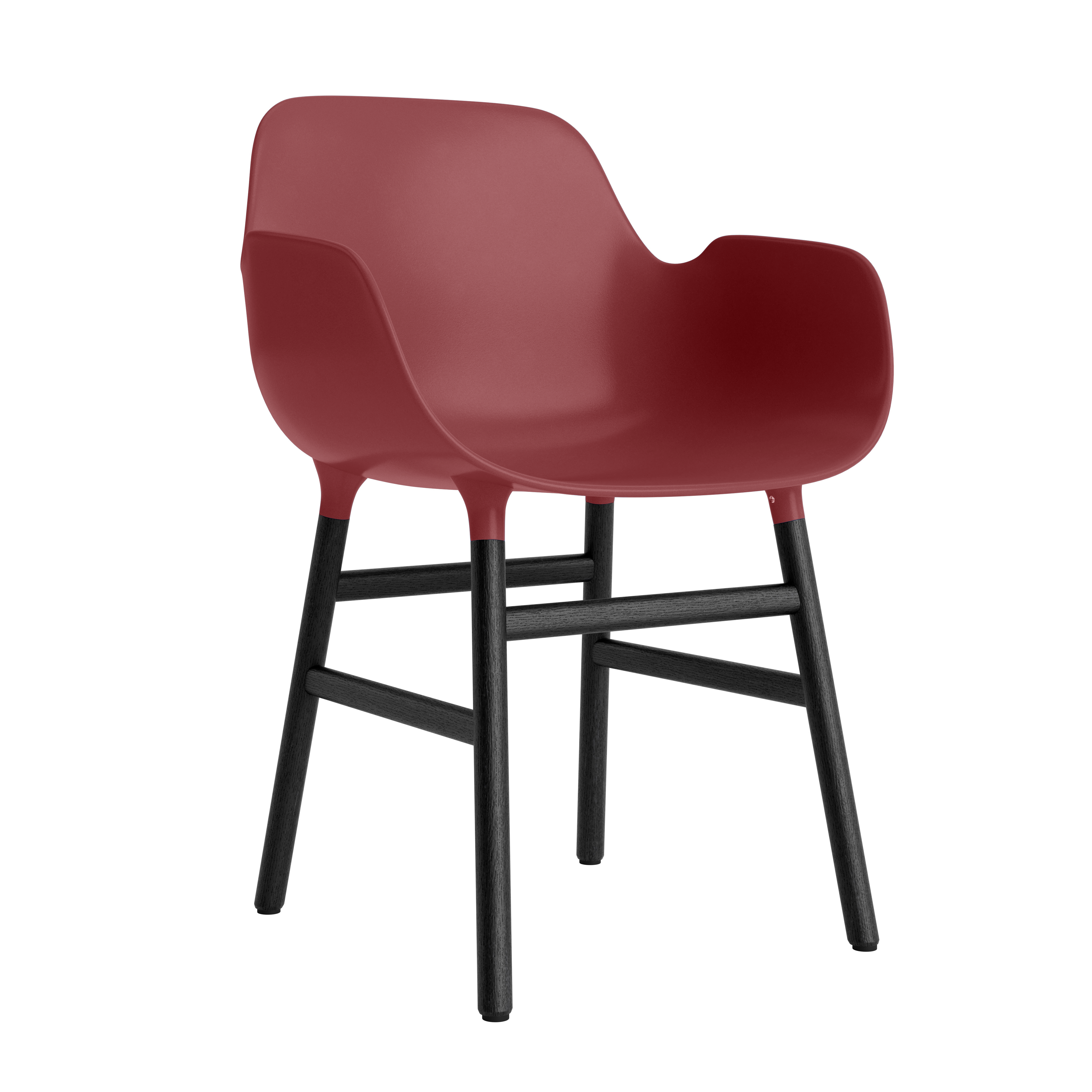 Chair with armrests of burgundy forms with a black oak base