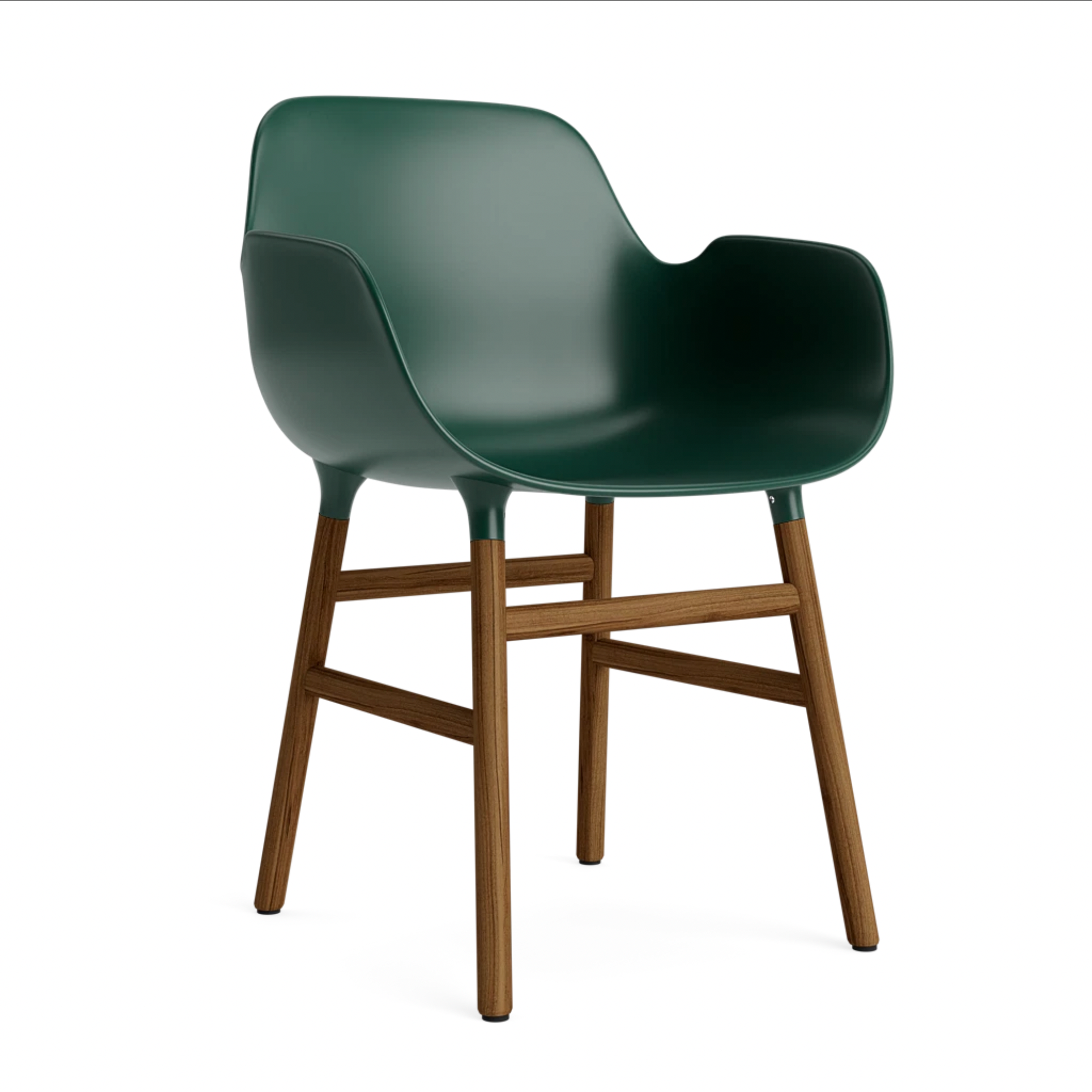 Stoel met armleuningen FORM groen met notenhouten basis