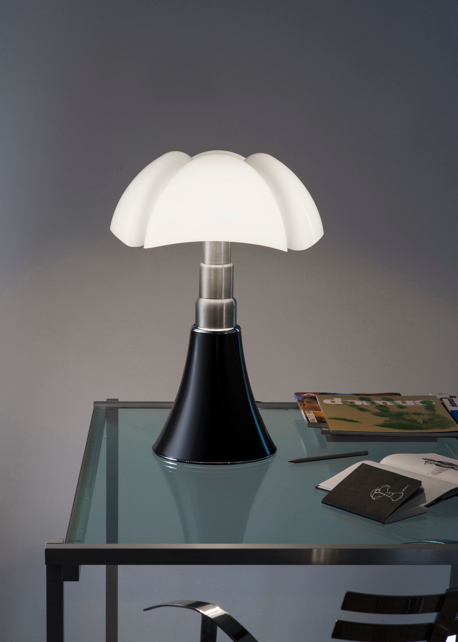 Pipistrello Medium Table Lamp with Opal Shade and Black Base