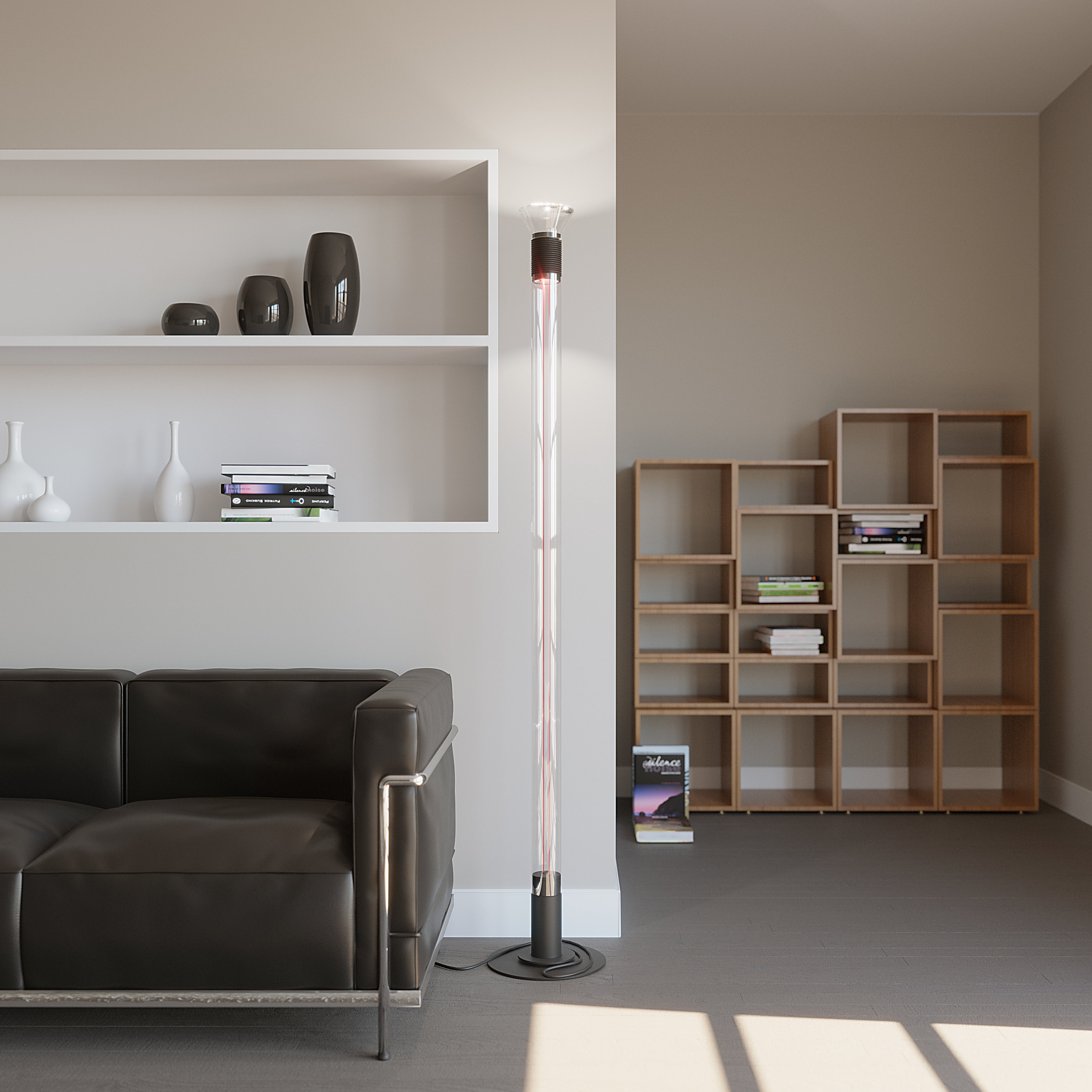Vloerlamp DIA transparant met matte bruine elementen