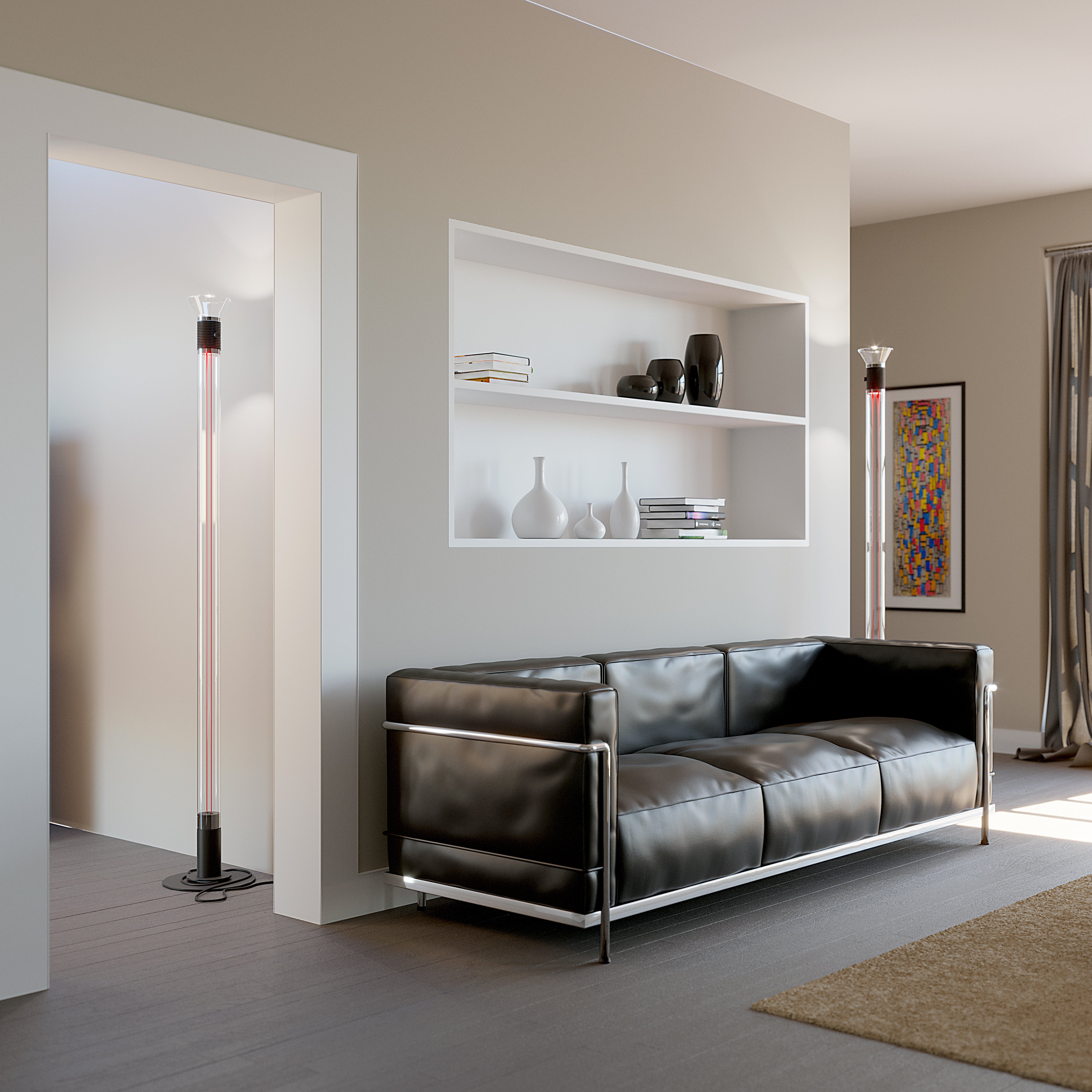 Vloerlamp DIA transparant met matte bruine elementen