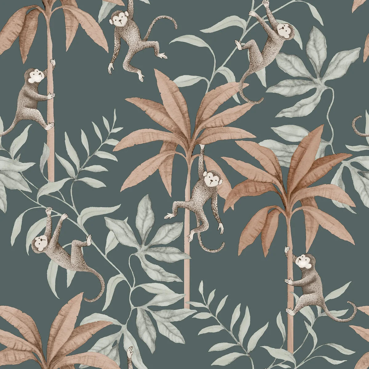 Kinder-Tapete mit Dschungelmotiv JUNGLE FRIENDS in Marineblau
